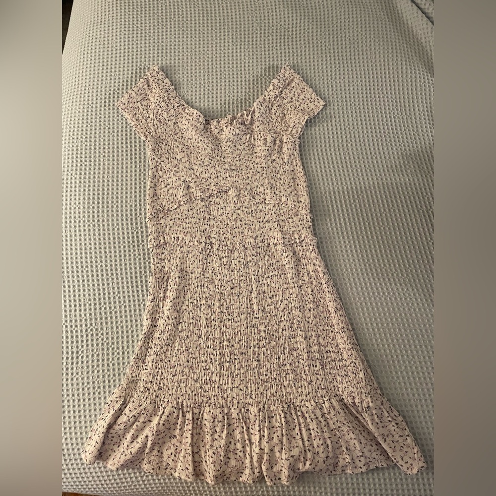 BB Dakota White / Lavender Floral Shirred Dress